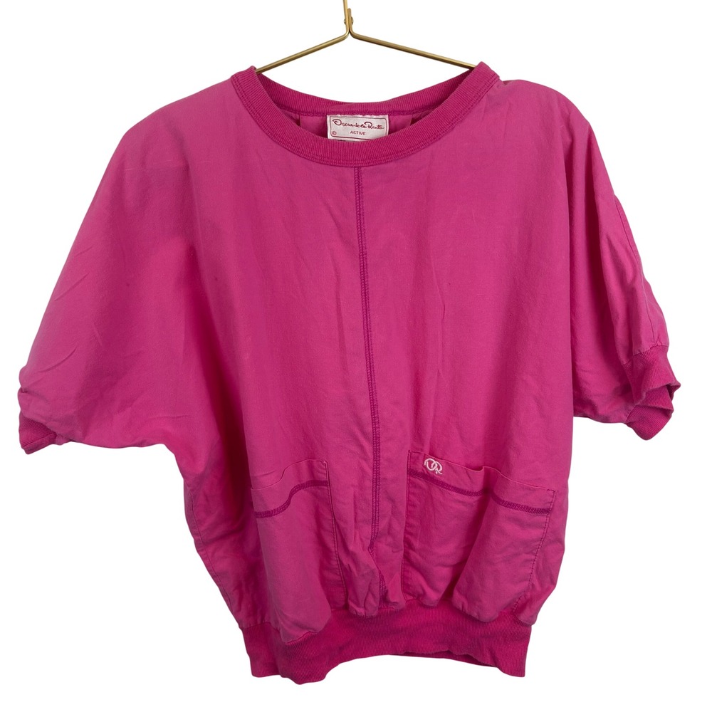 Vintage 80s Oscar de la Renta Active Pink Cotton Dolman Top Small Barbie